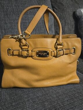 Michael Kors Mustard Yellow Pebbled Leather Tote with Gold Hardware